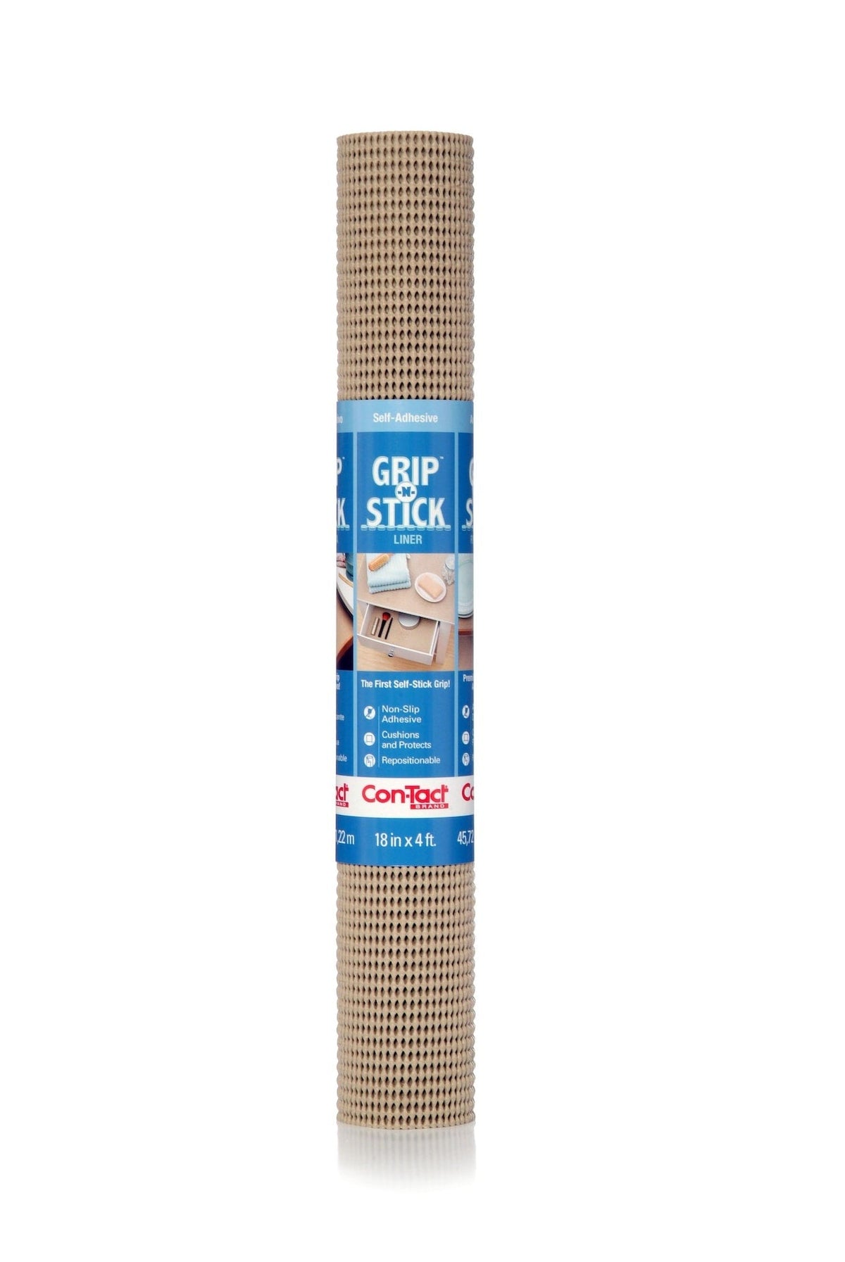 Con-Tact Grip-N-Stick Removable Adhesive Non-Slip Shelf/Drawer Liner, Taupe, 18-in x 4-ft