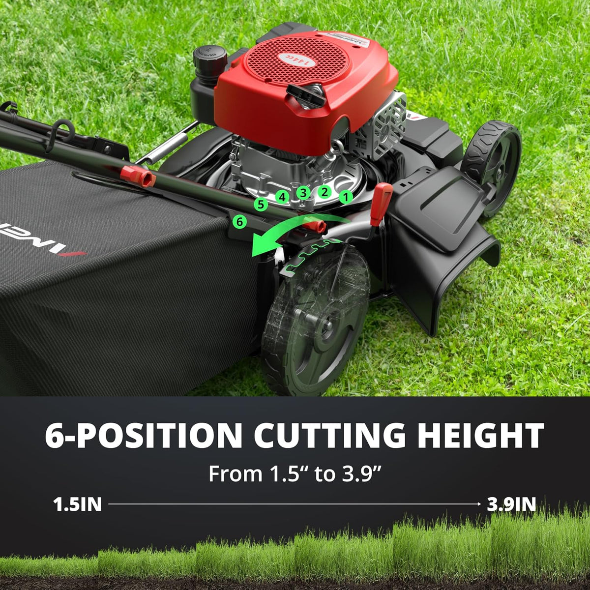 21" Steel Deck Gas Lawn Mower, 3-in-1 Push Mower, 144cc 4-Stroke OHV Engine, 6 Height Adjustment, 1.4 Bushel Grass Catcher with Bagging, Mulching & Side Discharge Efficient for Yard Garden