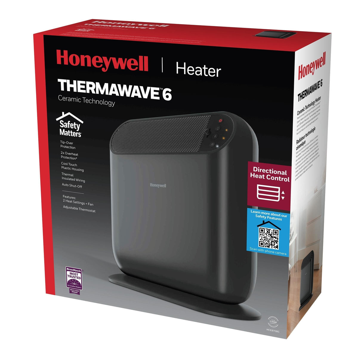 Honeywell ThermaWave 6 Ceramic Space Heater, 1500W, Black