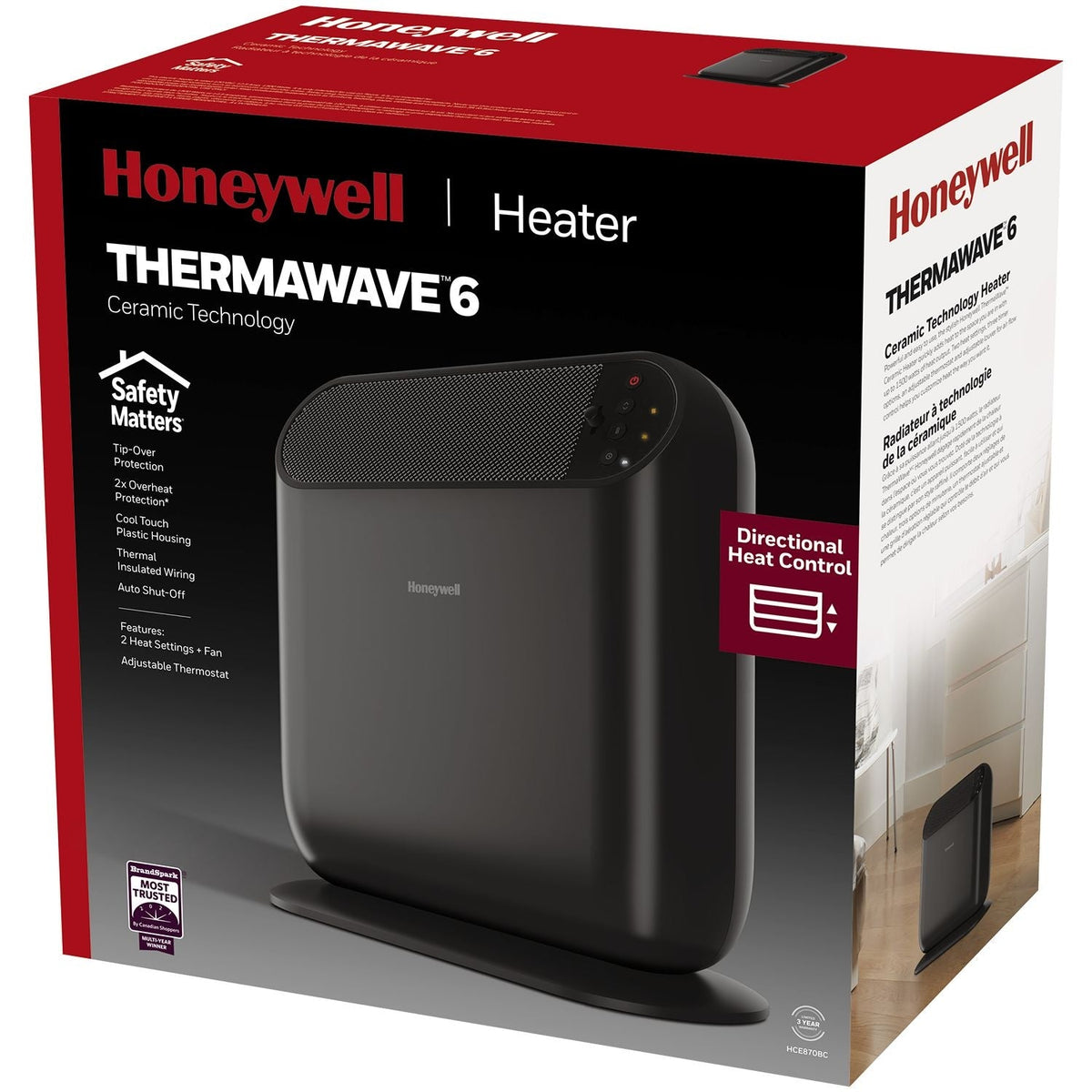 Honeywell ThermaWave 6 Ceramic Space Heater, 1500W, Black
