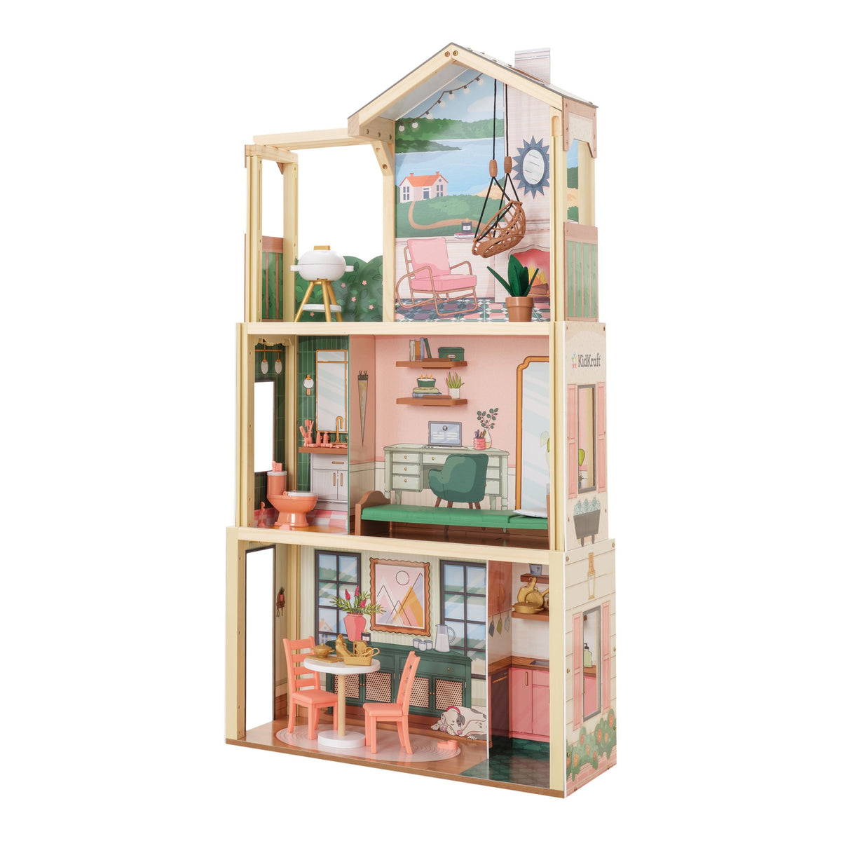 KidKraft Three Story Collapsible Click N Play Wooden Dollhouse for Ages 4+
