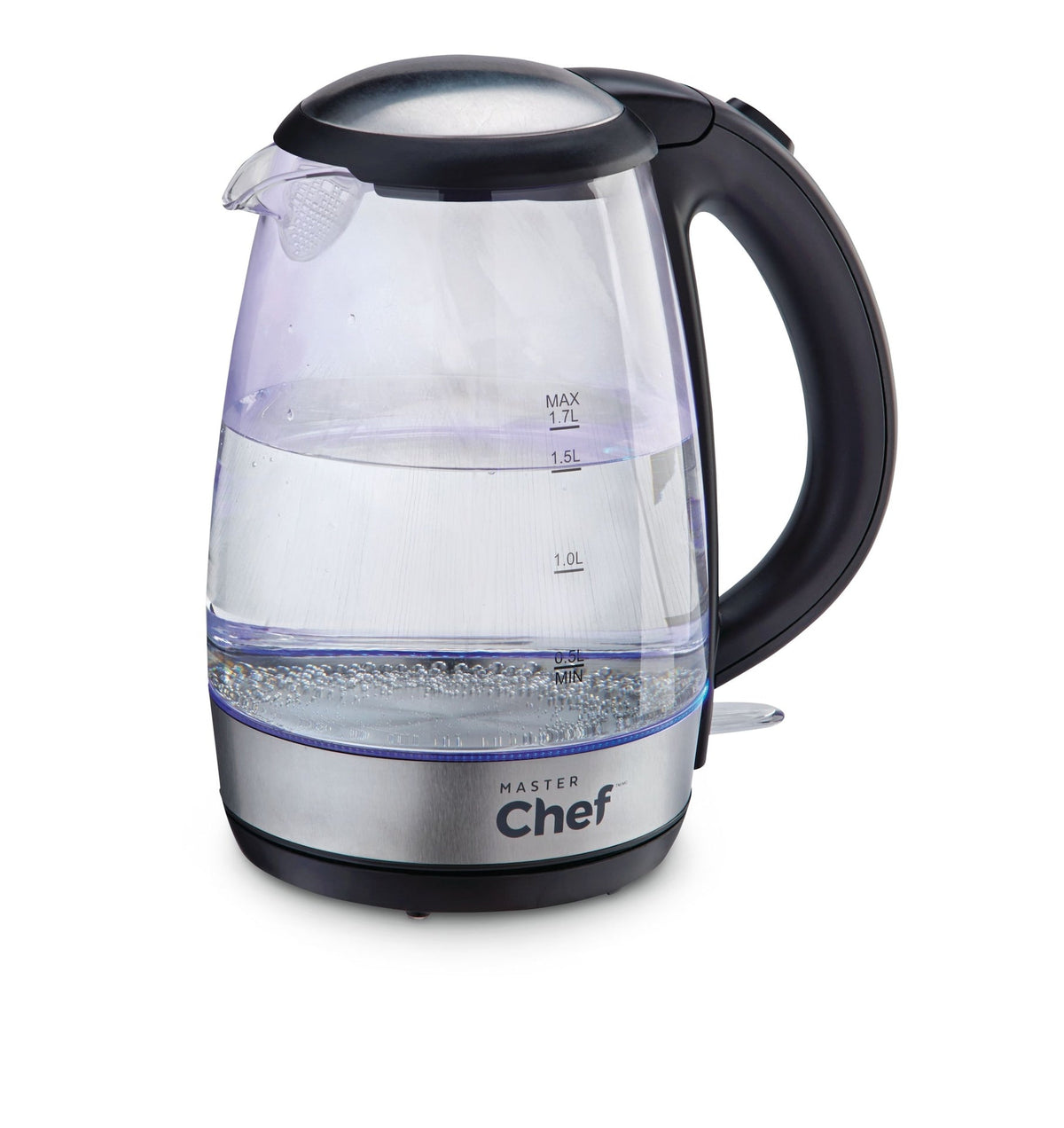 MASTER Chef Cordless Electric Kettle with Blue Light, Glass, 1.7L
