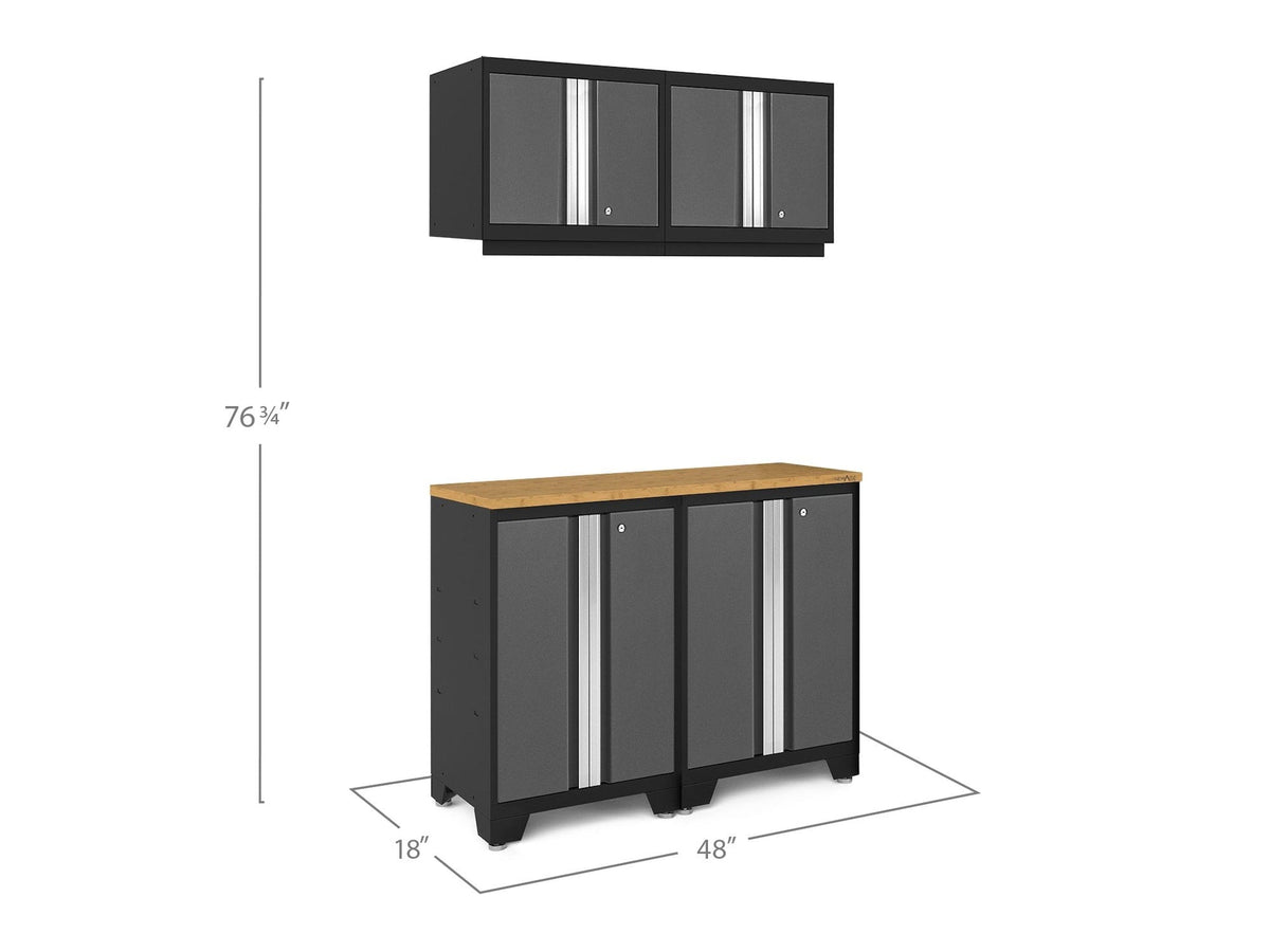 NewAge Bold Series Lockable 24-Gauge Steel Garage Cabinetry Set with Bamboo Top, Black/Grey, 48-in x 18-in x 76.75-in, 5-pc