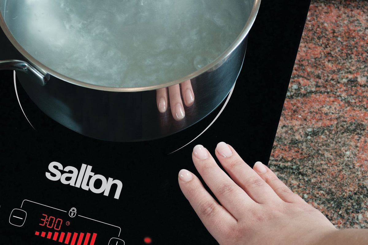 Salton Double Induction Cooktop, LED Display & Touch control with 10 Power Settings