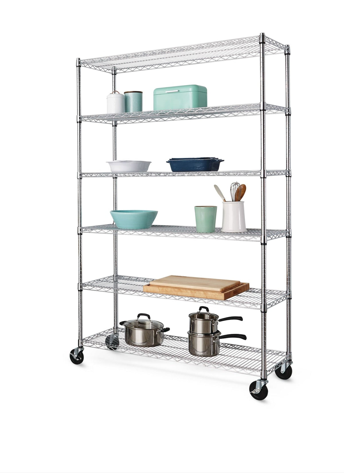 type A Metal 6-Tier Adjustable Wire Shelving Storage Unit with Wheels, Mastercraft Heavy Duty Stackable Storage Box with Lid, 102-L, Black/Blue,...