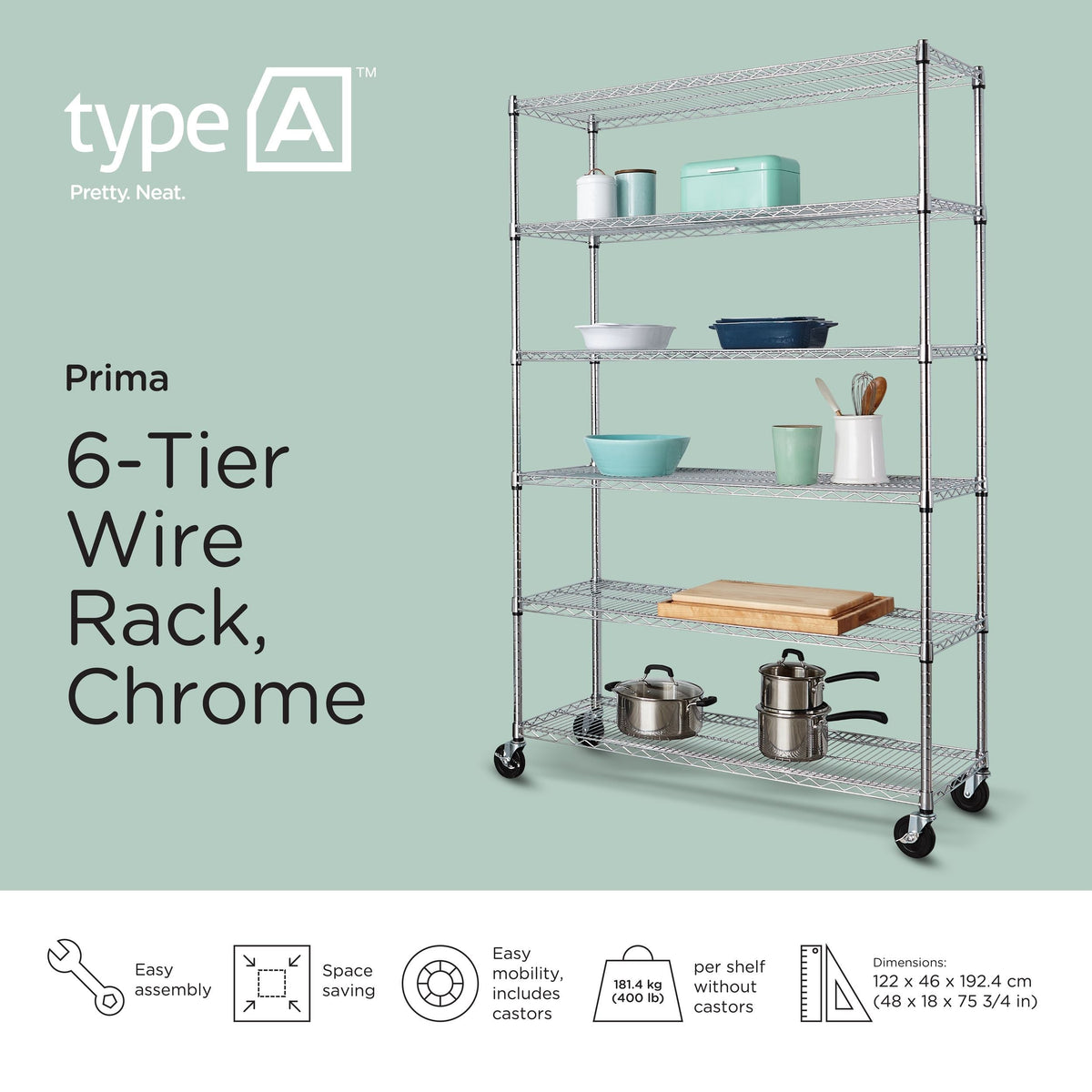 type A Metal 6-Tier Adjustable Wire Shelving Storage Unit with Wheels, Mastercraft Heavy Duty Stackable Storage Box with Lid, 102-L, Black/Blue,...