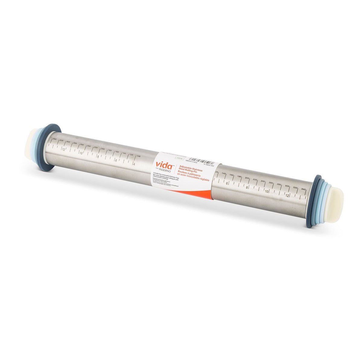 Vida by PADERNO Adjustable Stainless Steel Rolling Pin with Thickness Rings