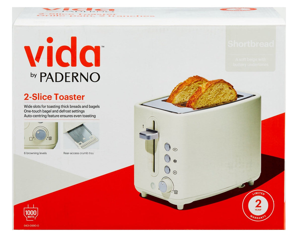 Vida by PADERNO Colour Series 2-Slice Toaster with 3 Settings, Shortbread