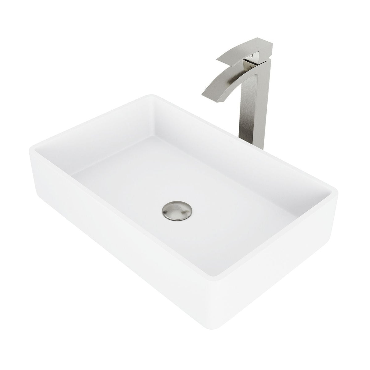 VIGO Magnolia MatteStone White Bathroom Sink/Basin Set with Duris Faucet and Rectangular Composite Vessel