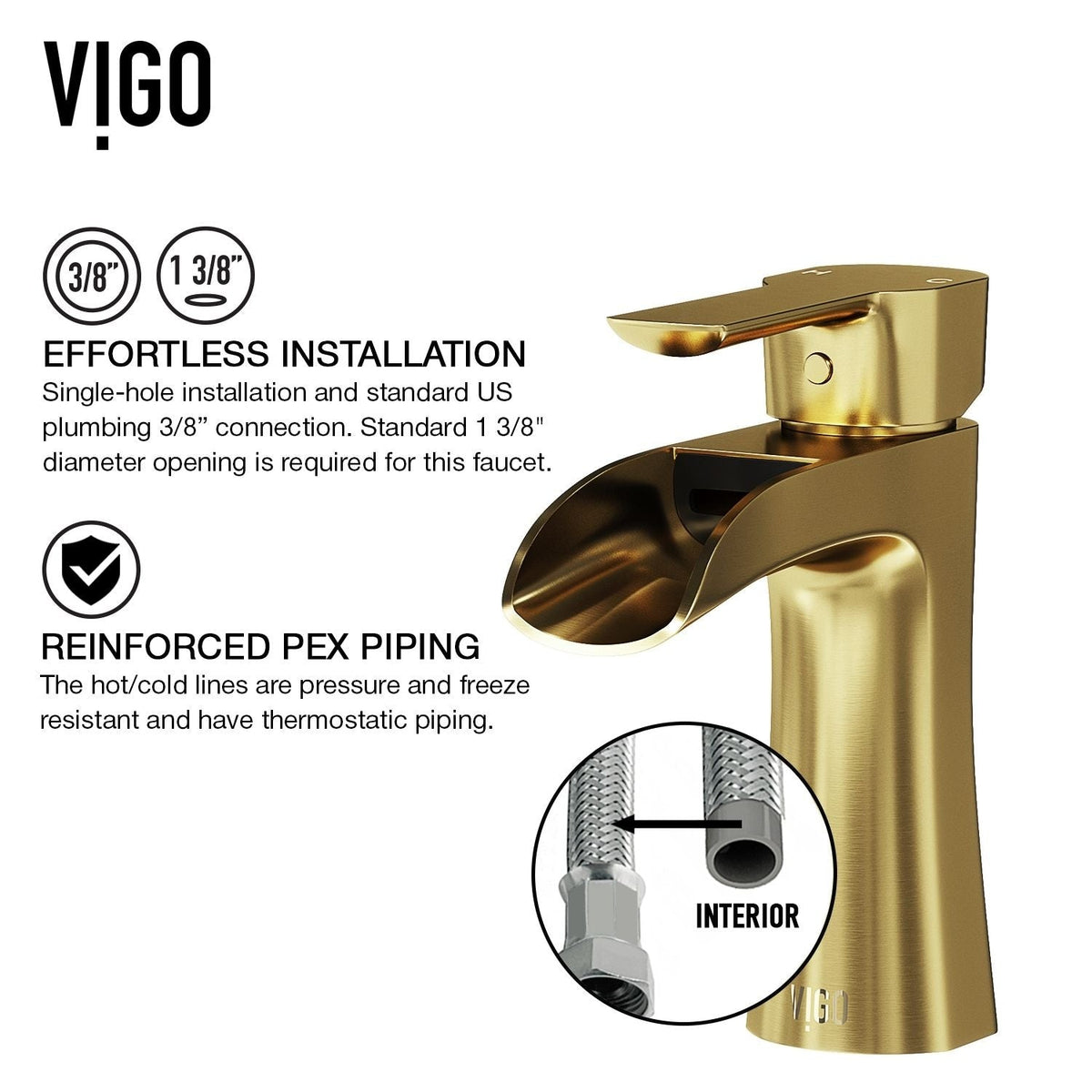 VIGO Paloma Single Handle Single Hole Bathroom Sink Faucet, WaterSense Certified, Matte Gold