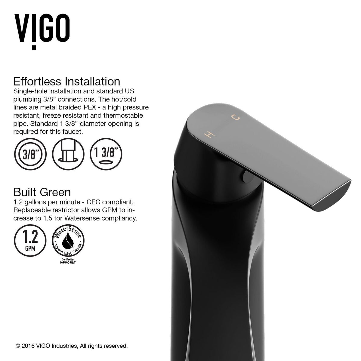VIGO Penela Single Handle Single Hole Bathroom Sink Faucet, Matte Black,
