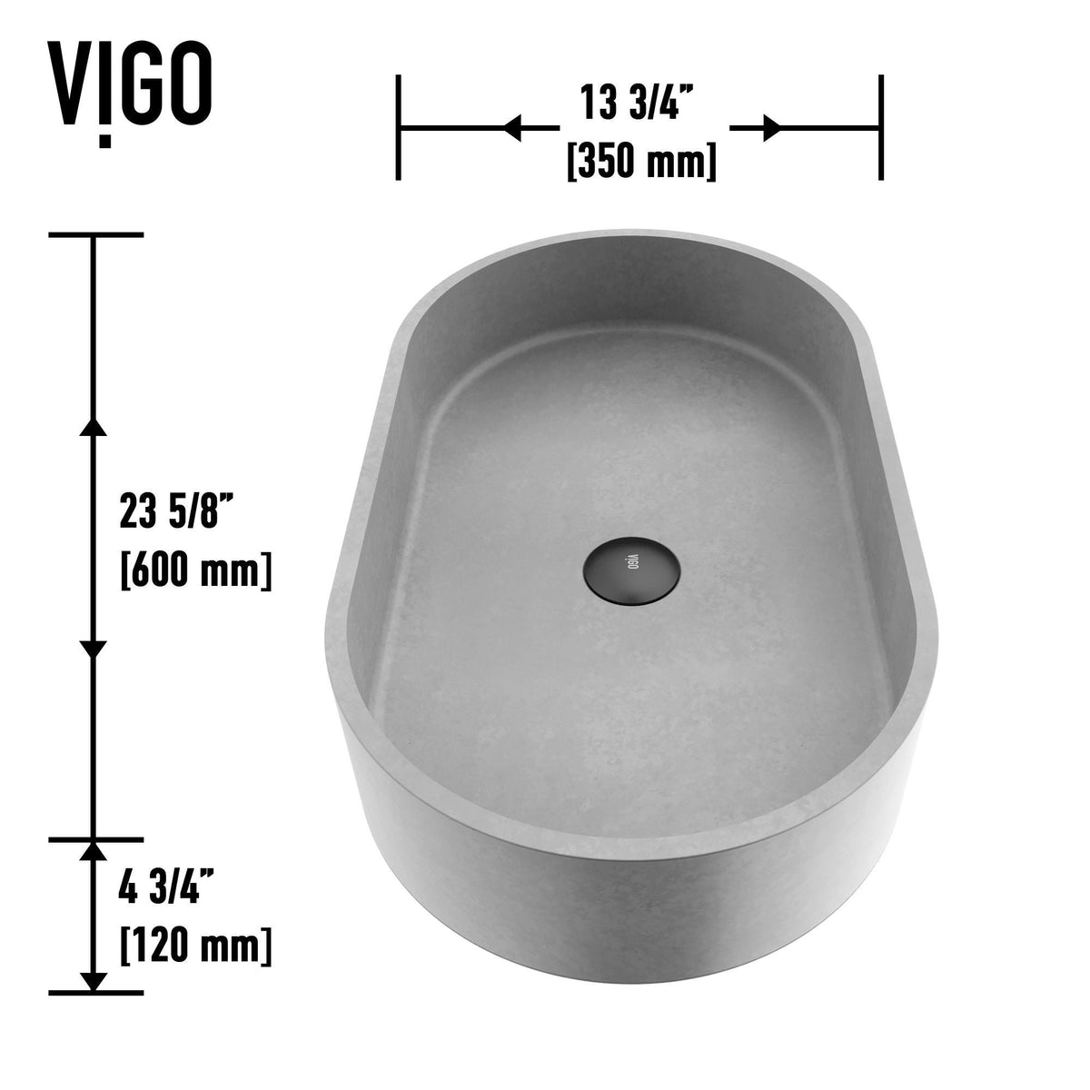 VIGO Sagrada Gothic ConcretoStone 24x14-in Deep Grey Bathroom Sink/Basin with Rectangular Vessel