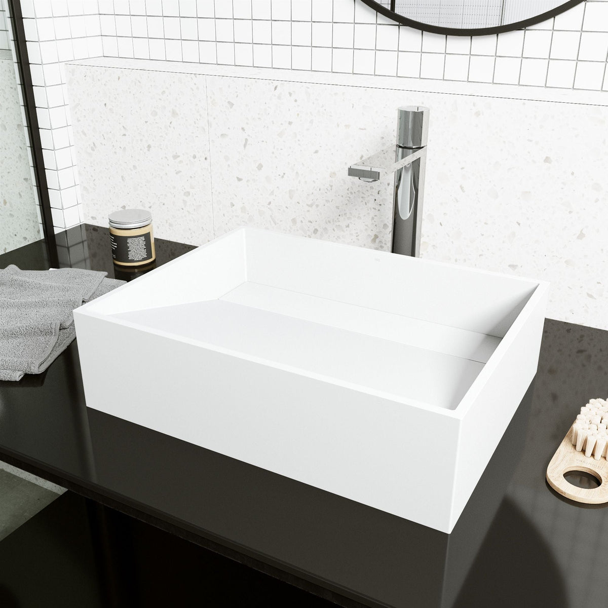 VIGO Starr Modern MatteStone 17x13-in Deep White Bathroom Sink/Basin with Rectangular Vessel