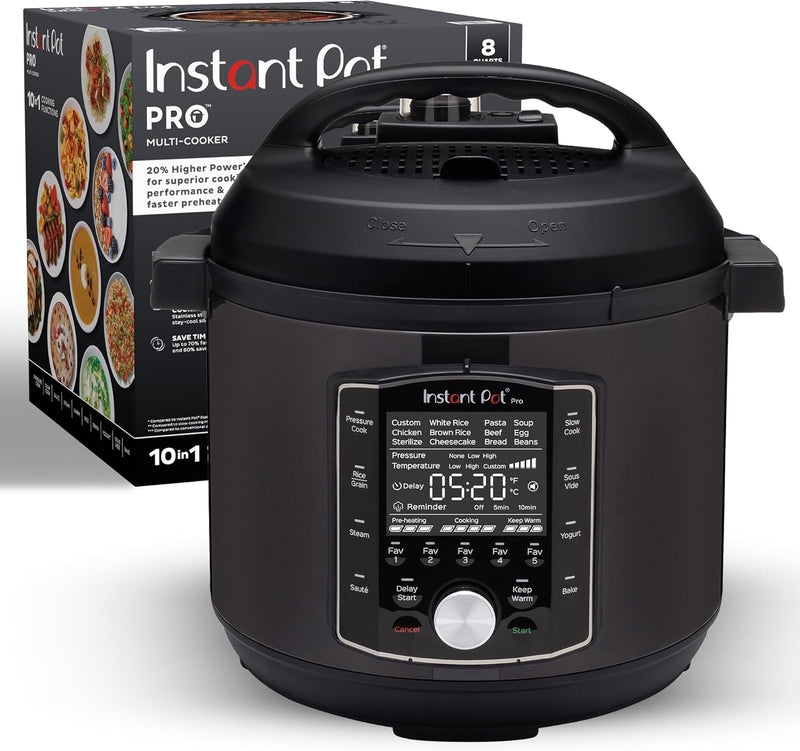 10-in-1 Pressure Cooker, Slow Cooker, Rice/Grain Cooker, Steamer, Sauté, Sous Vide, Yogurt Maker, Sterilizer, and Warmer, Includes App With Over 800 Recipes, Black D8