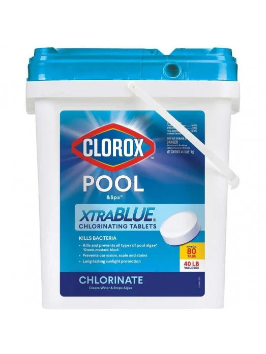 Clorox Xtra Blue 40 Pound 80 Tab Pool and Spa 3 Inch Long Lasting Chlorinating Tablets K2