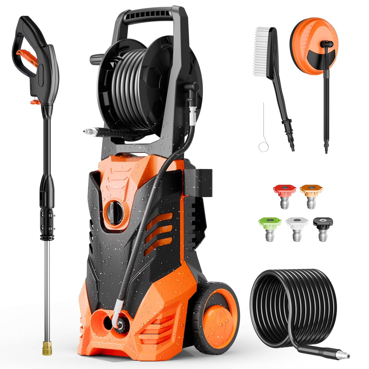 Electric Pressure Washer, 3800PSI 2.6 GPM Power Washer Machine with Hose Reel,4 Quick Connect Nozzles, Foam Cannon, for Cars, Patios, and Floor...
