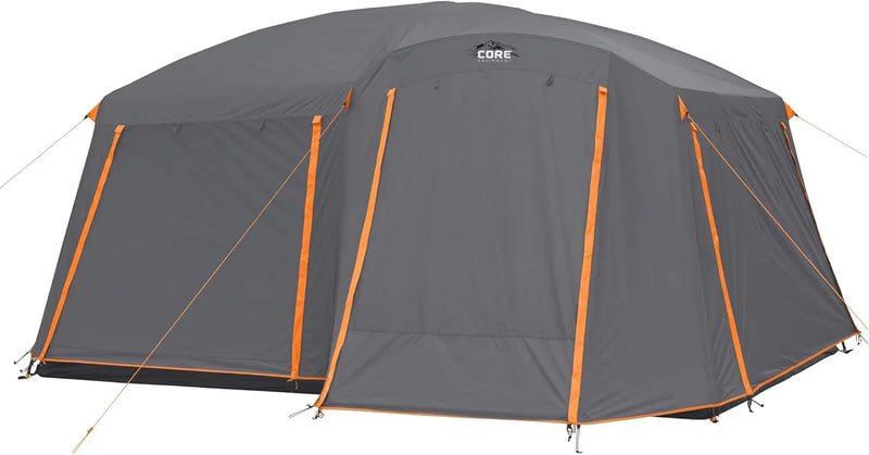CORE Straight Wall Cabin Tents | 10 Person / 11 Person / 12 Person Large Multi Room Family Tents for Car Camping & Outdoor Adventures M3