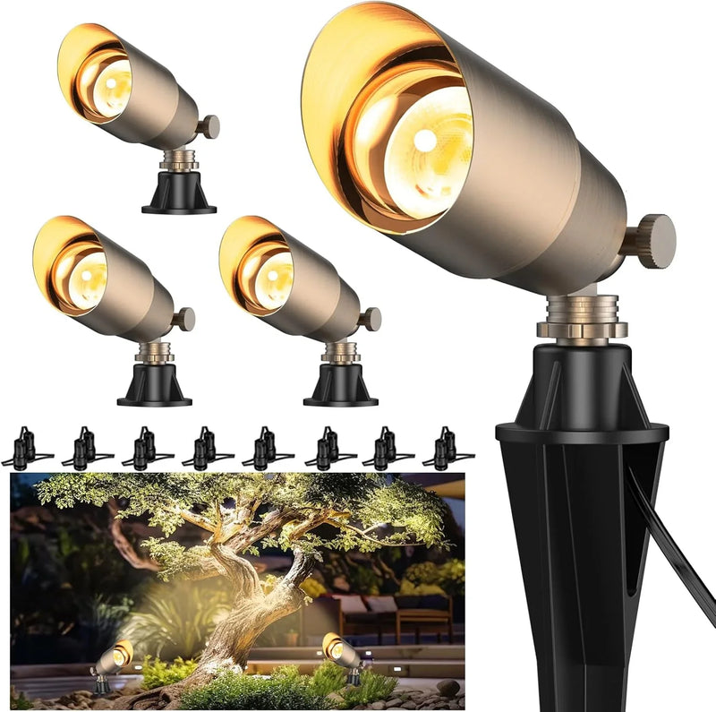 Solid Brass Outdoor Uplights & Accent Light Fixtures, Heavy Duty 12V Low Voltage LED Landscape Lighting Bronze, Wired Spotlights for Garden,Lawn,Patio and Yard Without LED Bulb (12 Pack) L6