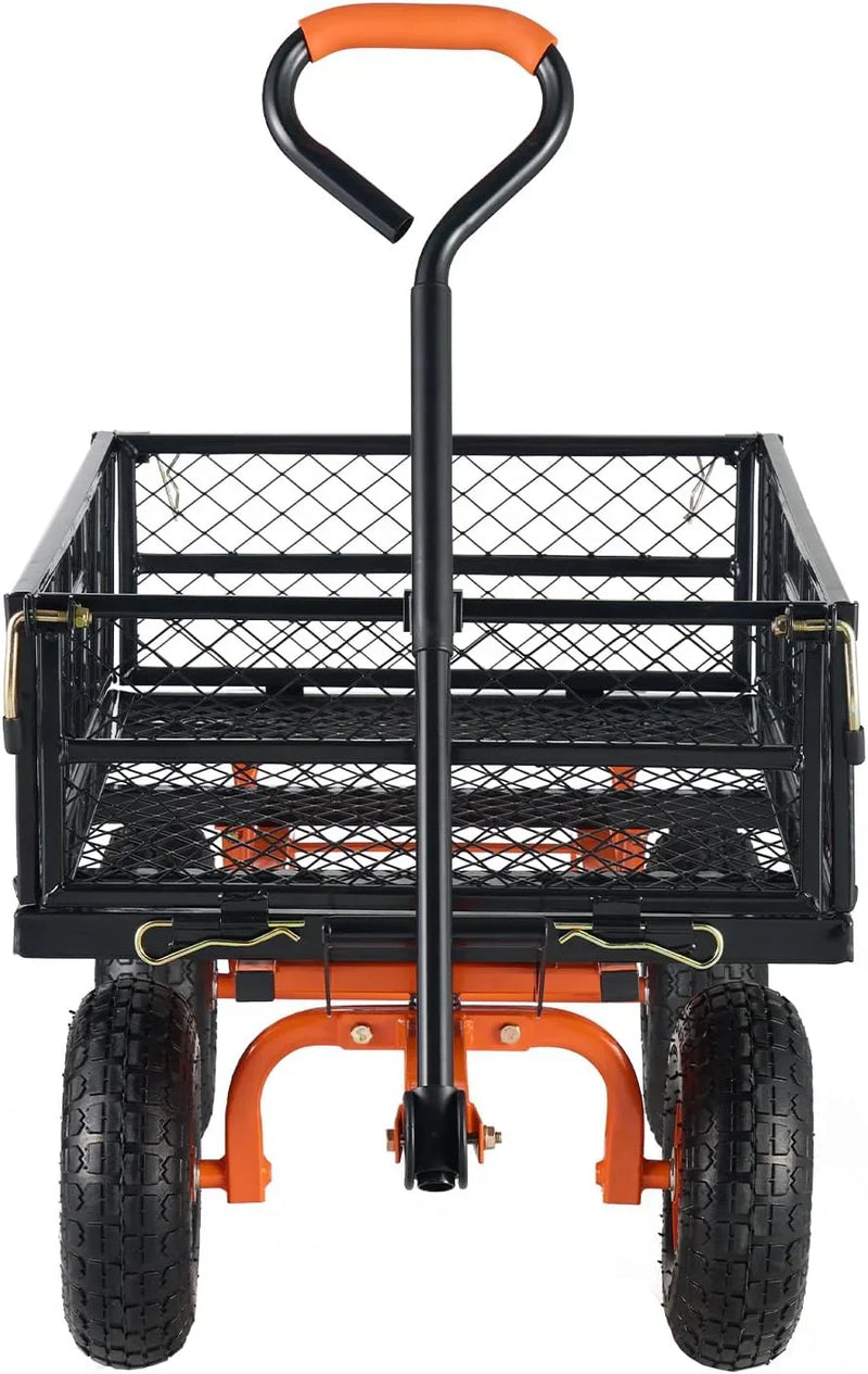 Garden Dump Cart, Heavy Duty Garden Wagon Yard Dump Wagon with Removable Sides, Convert to Flatbed, Utility Liner, 10in All Terrain Wheels N6