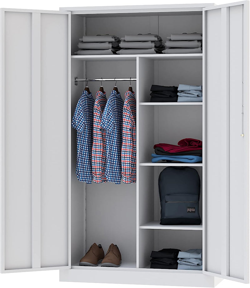 Metal Storage Cabinets Locker with Lock Door, 72'' Clothing Coat Steel Storage Freestanding Wardrobe for Office, Home, School, Employee,Gym,Fire Department (1PC-Black) M6
