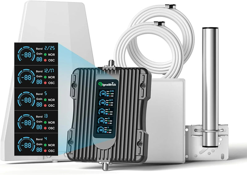 A home-use mobile phone signal booster with a liquid crystal display, a five-band mobile phone signal booster, with a coverage area of up to 5000 square feet. R6