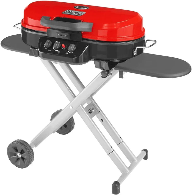 RoadTrip Portable Stand-Up Propane Grill with 3 Adjustable Burners & Instastart Ignition, 20,000 BTUs of Power for Outdoor Cooking J4