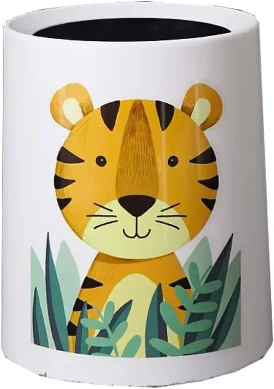 Trash Can No Lid Cute Kitchen Living Room Children's Room Bedroom Office Garbage Can Large Waste Paper Basket Toilet (Color : Tiger) E9