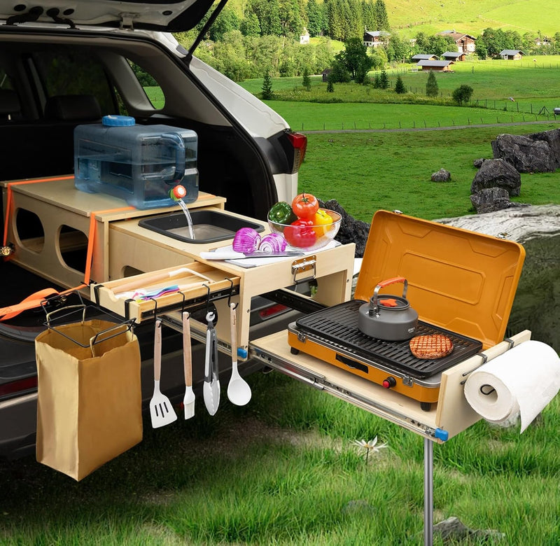 Ultimate Land Kitchen - A camping kitchen kit that combines functions of washing, chopping and cooking - Can be assembled in just 30 seconds - Perfect for land expeditions! V6