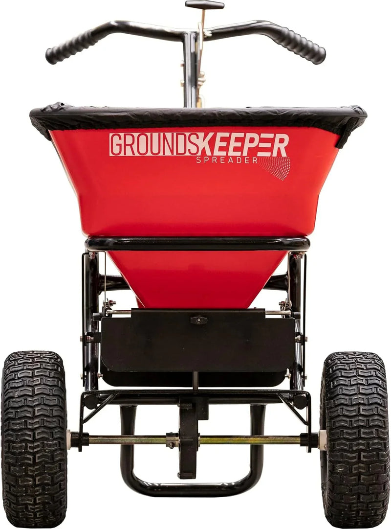 Buyers Products 3039632R Grounds Keeper Commercial Walk Behind Push Spreader, 100lb Capacity, For Salt, Ice & Snow Melt, Included Grate & Cover With Enclosed Gearbox for Protection O7