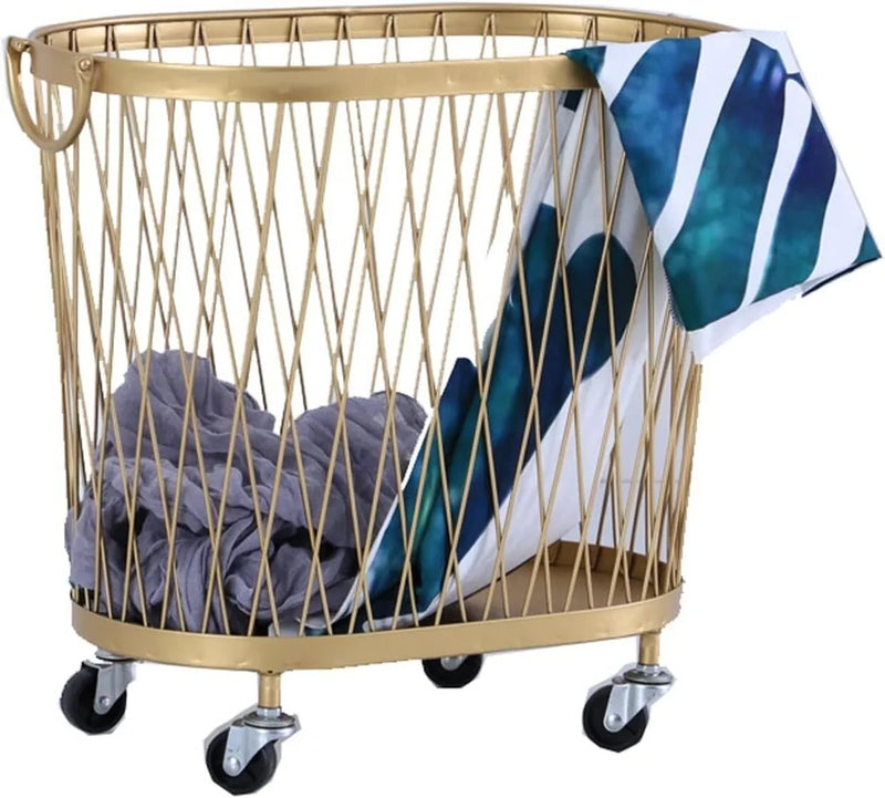 Laundry Hamper with Wheels, Round Mesh Metal Rolling Basket, Iron for Bathroom, Bedroom, Room, Toy & Clothes Storage - 45 * 42.5cm S6