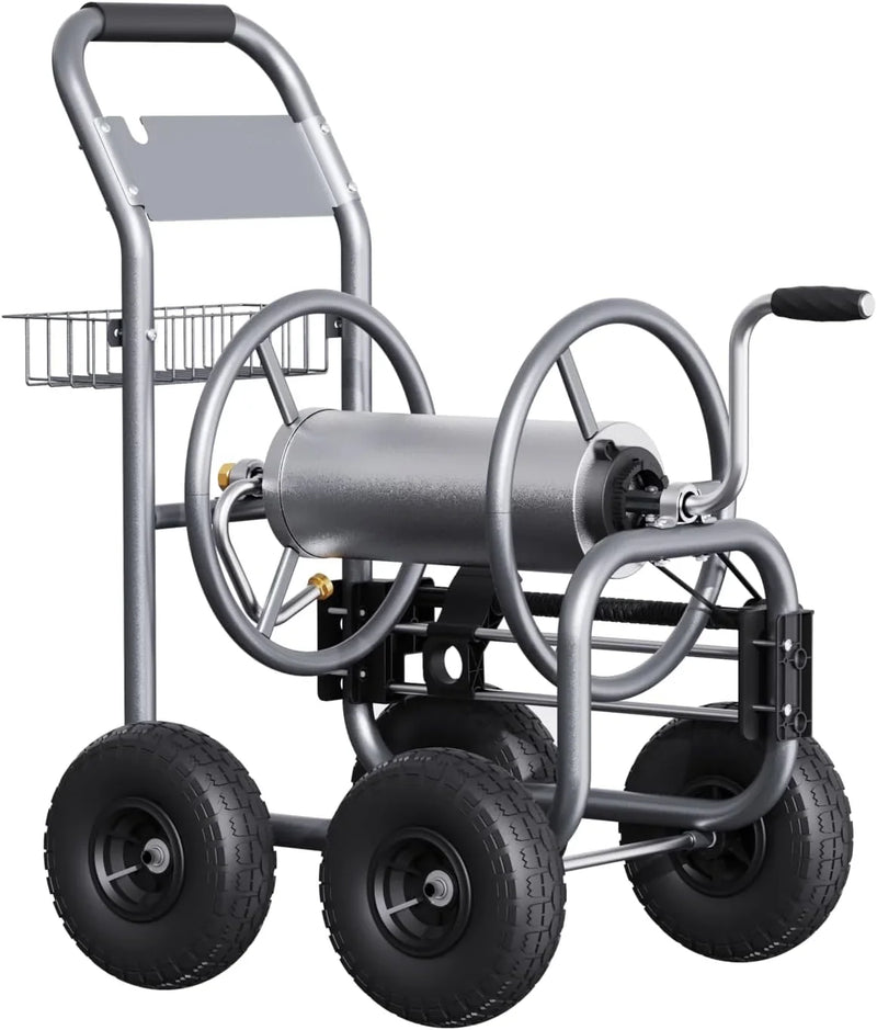 Tool pipe trailer, heavy-duty wheeled hose vehicle, suitable for outdoor industrial hose reels, length 250 feet, inner diameter 5/8 inches, hose guide device pre-installed. P2