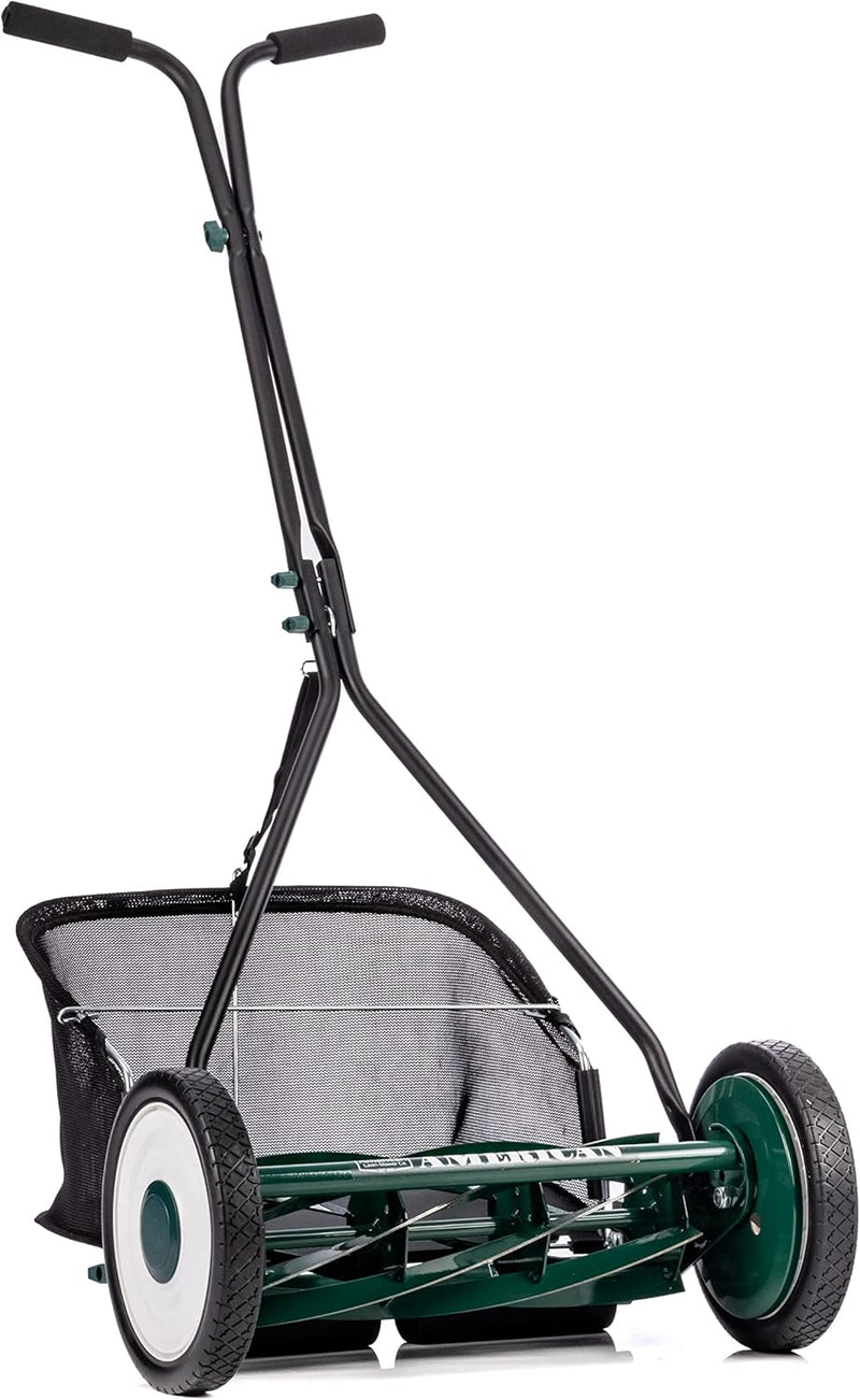 Mower Company 1725-16GC 16-inch 7-blade reel mower with grass debris collection device, designed specifically for lawns, green model T8