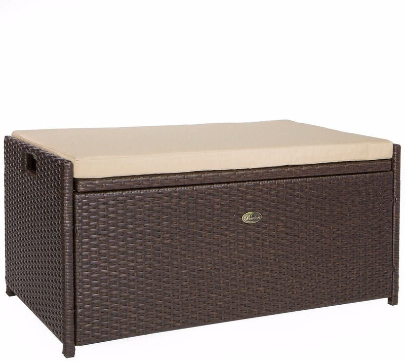 Barton Outdoor Storage Bench Rattan Style Deck Box Wicker Patio Furniture Water Resistance w/Seat Cushion, 60-Gallon, Brown Q7