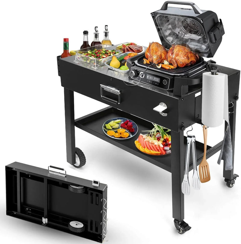 Foldable barbecue table cart, black stone portable frying pan, Weber, Onni pizza oven - Portable outdoor barbecue preparation table, equipped with a bag, very suitable for camping and tailgate events. V1