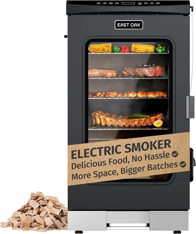 30" Electric Smoker, Outdoor Smoker with Glass Door & Meat Thermometer, 725 Sq Inch Large Capacity, 4 Detachable Racks for Backyard BBQ, Party, Outdoor Cooking Night Blue C7