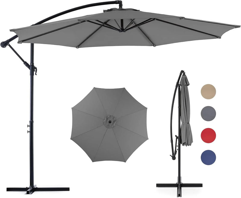 9.8FT Offset Patio Umbrella Hanging Cantilever Umbrella Outdoor Sun Shade with Easy Tilt Adjustment, 8 Ribs, UV Protection for Backyard, Lawn, Garden and Pool, Blue O9