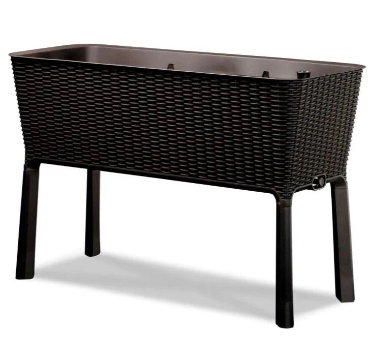 Dark Brown Wicker Raised Garden Bed Planter w/ Water Indicator F9