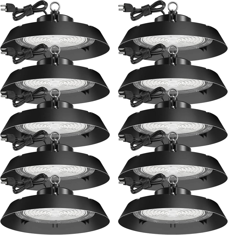 200-watt, 10 sets of UFO lamps, LED ceiling lights, 28,000 lumens, 5000K LED ceiling lights, 5-foot cable, can replace 650-watt metal halide/hot mercury lamps, suitable for gyms, factories, barns and storage areas. K6
