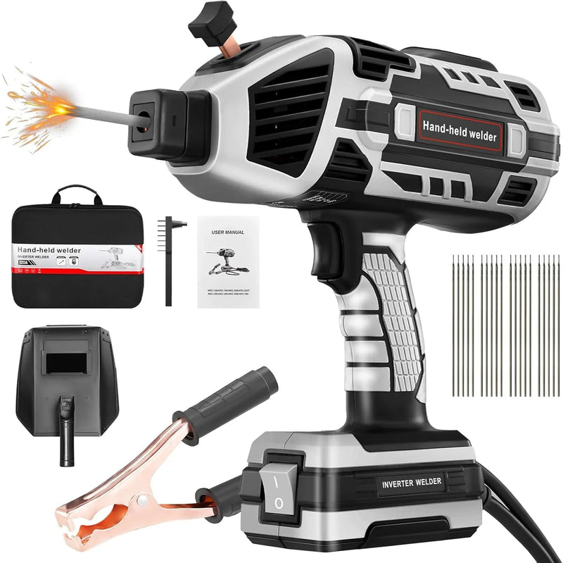 Portable Electric Welding Machine,110V Portable Welder Handheld with IGBT Inverter 5 Variable Current Adjustment,Portable ARC Welder Gun, Fits for 3/32" Wire Rods (Grey) S6