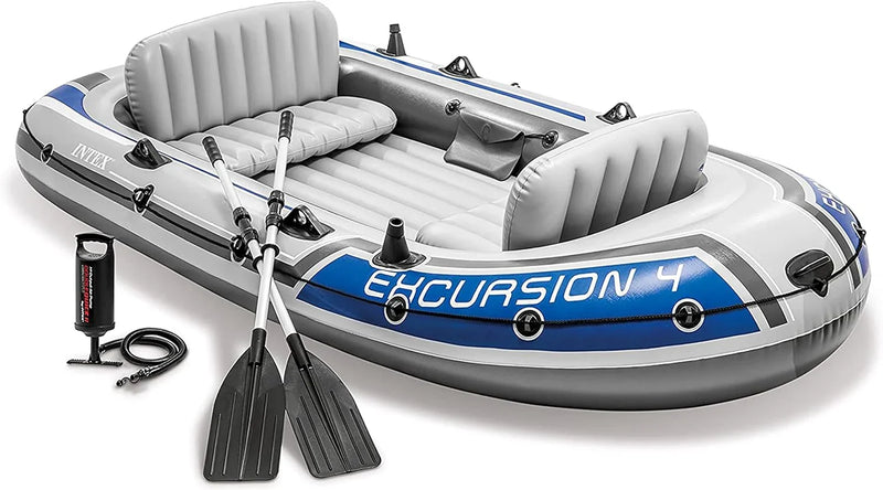 Excursion Inflatable Boat Series: Includes Deluxe 54in Boat Oars and High-Output Pump – SuperTough PVC – Adjustable Seats with Backrest – Fishing Rod Holders – Welded Oar Locks S3