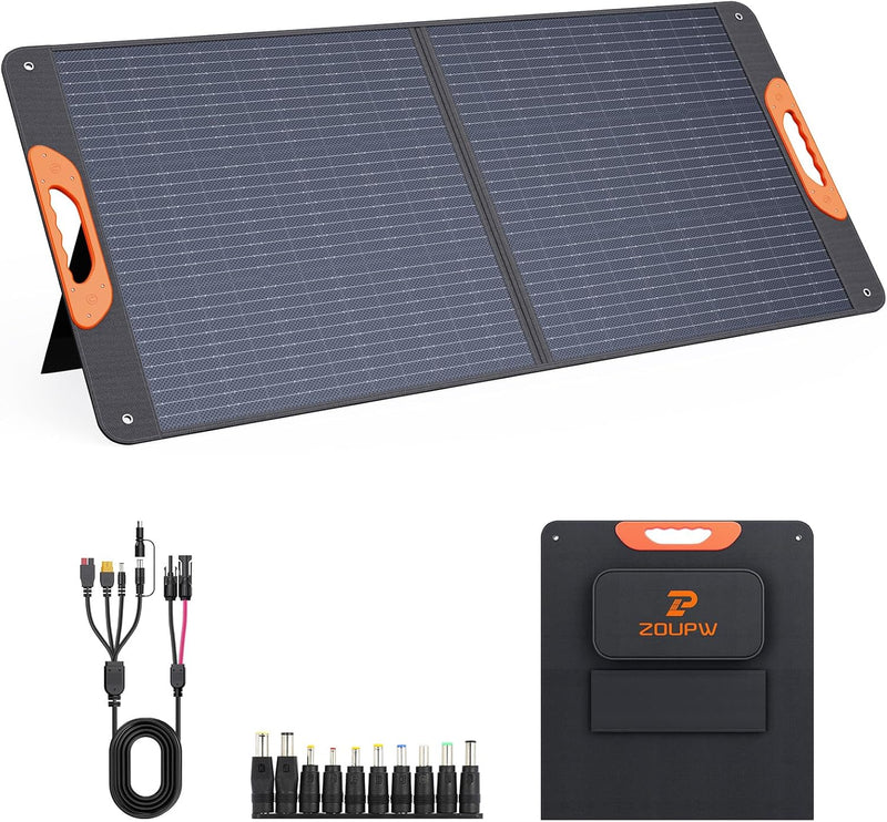 200 Watt Portable Solar Panel for Power Station,RV Essentials,200W 20V Foldable Solar Charger with Solar Cable,23.5% High Efficiency IP67 Waterproof 4 Kickstands for Camping RV Road Trip K1