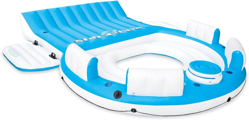 56299EP 145 x 125 x 20 Inch Splash N Chill Inflatable Lake and Pool Relaxation Island Lounger Seat for up to 7 Adults, Blue and White L5