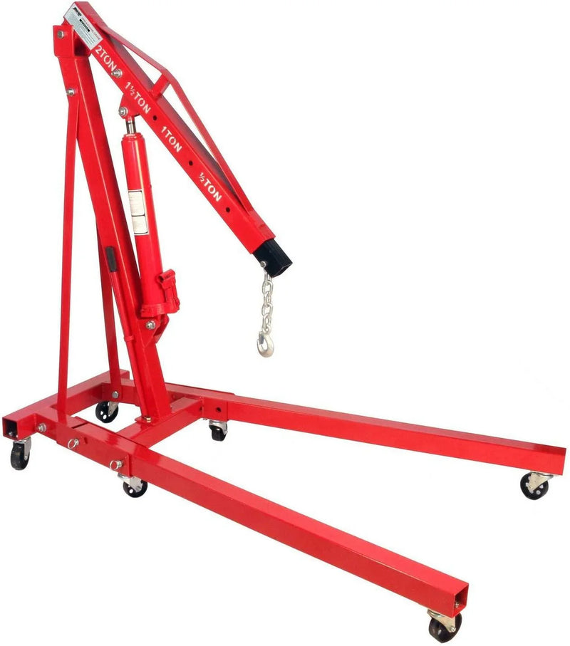 Dragway Tools 2 Ton Folding Hydraulic Engine Hoist Cherry Picker Shop Crane Hoist Lift with 6 Fully Rotating Caster Wheels C4