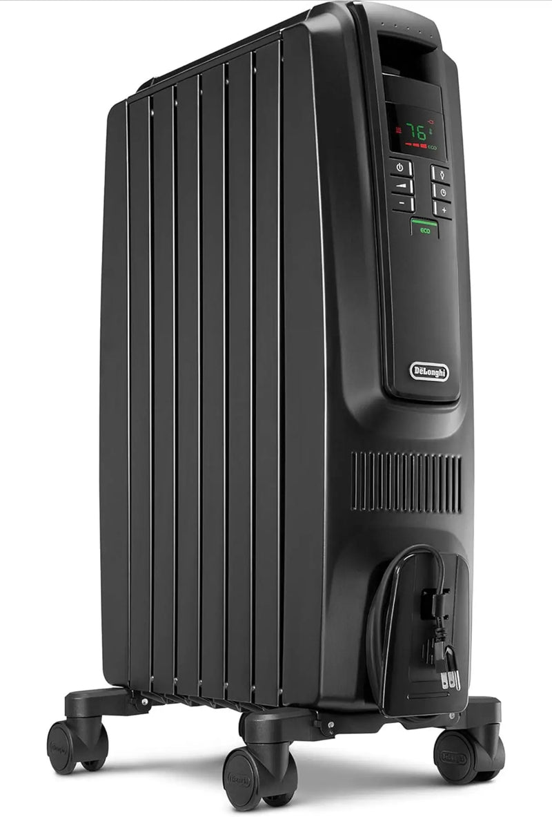 De'Longhi Oil Filled Radiator Space Heater, Quiet 1500W, Adjustable Thermostat, 3 Heat Settings, Timer, Energy Saving, Safety Features, White, Dragon TRD40615EBKCA, Black M5