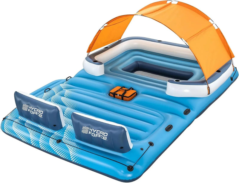 Tropical Breeze 6 Person Inflatable Party Island Large Relaxing Water Float with Detachable Sunshade and Cooler Bag Z5