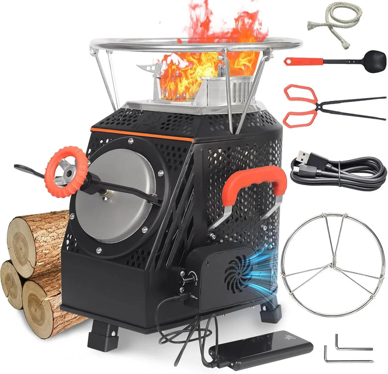 Wood Burning Camp Stove, Outdoor Portable Wood Burning Camp Stove, Large Stainless Steel Camping Stove for Outside Cooking Survival Campfire Patio Backyard Gathering 16"L x 13"W x 17"H3 R1