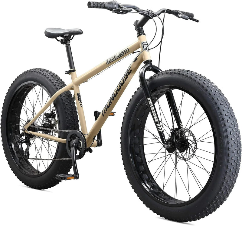 Mens and Women Fat Tire Mountain Bike, 26-Inch Bicycle Wheels, 4-Inch Wide Knobby Tires, Steel Frame, 7 Speed Drivetrain, Shimano Rear Derailleur, Disc Brakes J6