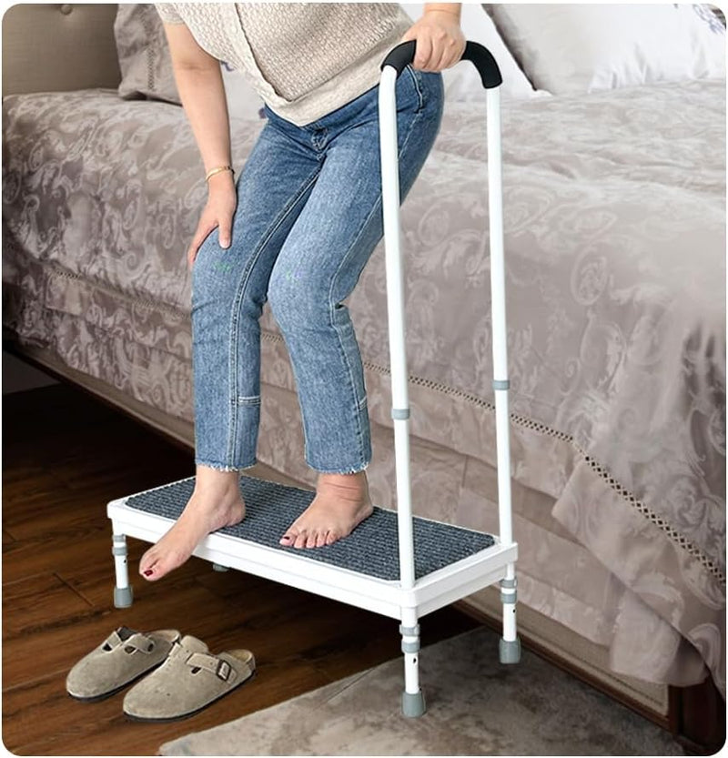 Mybow Bed Step Stool with Handle for High Beds, Adjustable 2 Step Stool, 31.5" Extra Wide & Heavy Duty Mobility Aid for Seniors, Post-Surgery Recovery, Pregnant Women, Medical Bedside Step N2