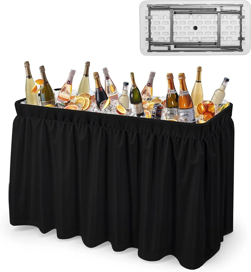 4 feet black ice crystal table, portable rear panel camping fishing cleaning table, plastic material with matching skirt, suitable for parties, barbecues, camping and picnics as an ice chest A4