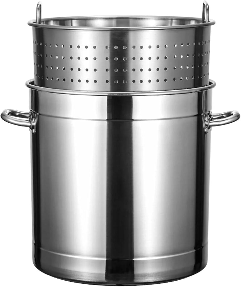 Outdoor Cooking Crawfish Seafood Boil Pot - Stainless Steel Stock Pot with Strainer Basket for Lobster Crab Boil and Shrimp Boil,17.8in/100 quart/25 Gallon C3